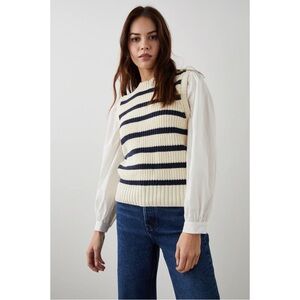 EUC Industry Bambi Crewneck Sweater Vest Ivory and Navy Stripe: as seen by Rails